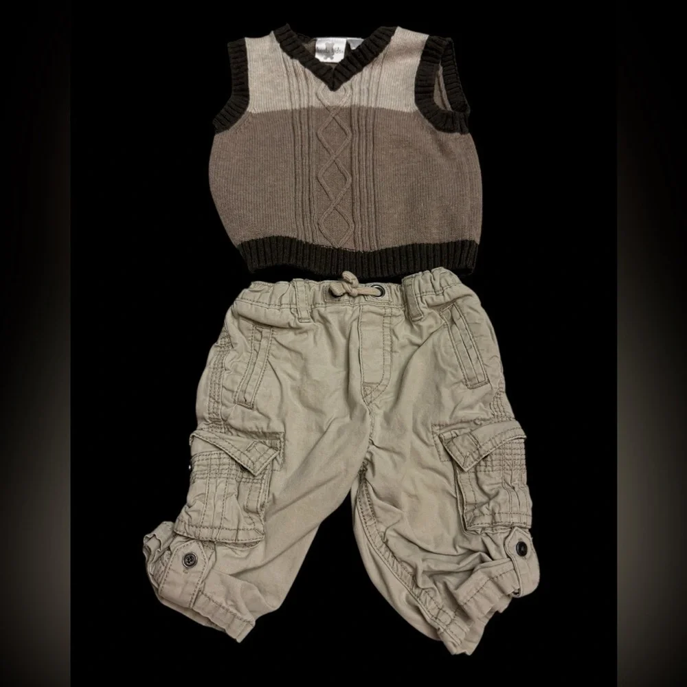 Koala Kids Brown and Cream Knit Sweater & Place Tan Cargo Pants